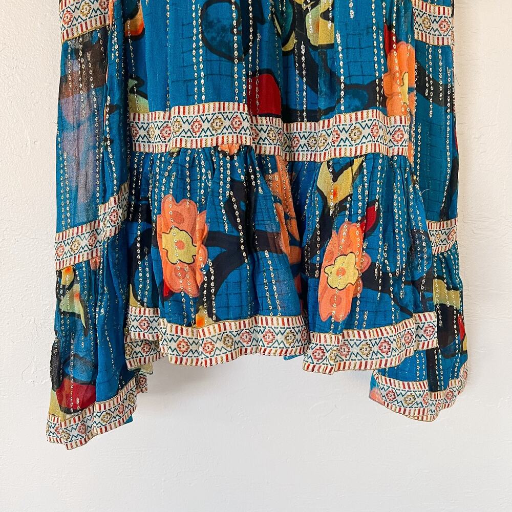 Verb Pallavi Singhee Eulalia Blue Shimmer Tunic Dress 4 Boho Metallic Anthro - Picture 4 of 6
